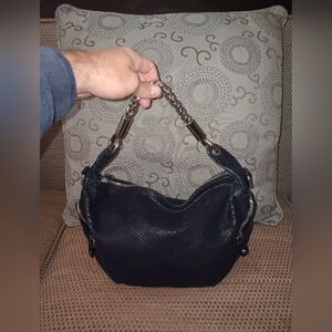 Furla Black Snake Leather Chain Shoulder Bag